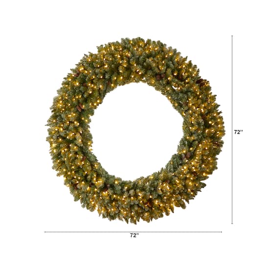 6ft. Clear LED Lights Flocked Artificial Christmas Wreath With Pinecones